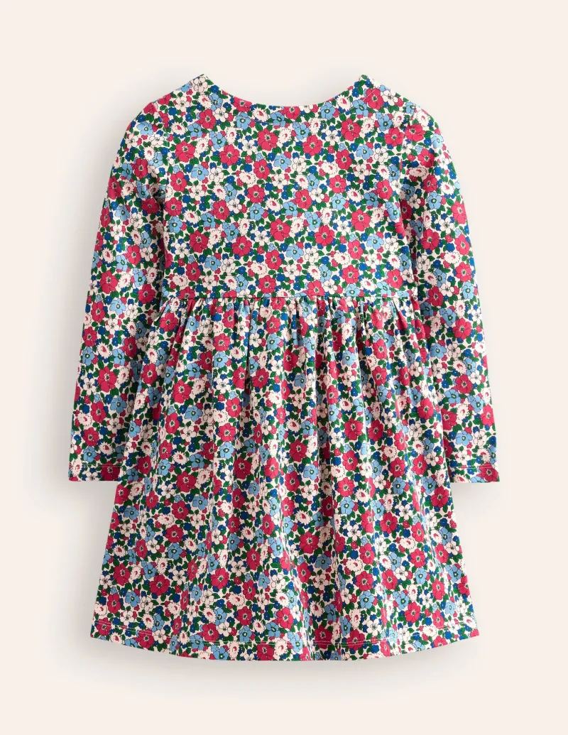Dresses-Boden Long-Sleeved Fun Jersey Dress-Glacier Blue Winter Floral GlacierBlueWinterFloral