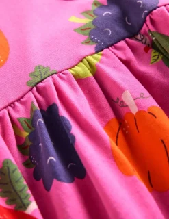 Dresses-Boden Long-Sleeved Fun Jersey Dress-Tickled Pink Autumn Friends TickledPinkAutumnFriends