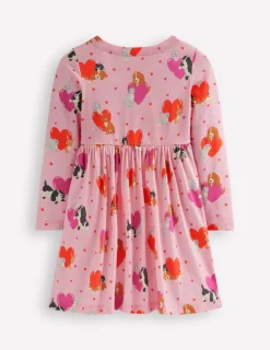 Dresses-Boden Long-Sleeved Fun Jersey Dress-Chalk Pink Valentines Pets ChalkPinkValentinesPets