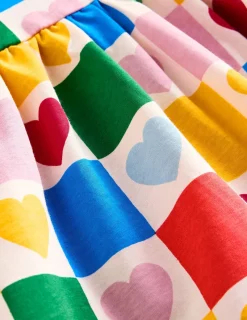 Dresses-Boden Long-Sleeved Fun Jersey Dress-Multi Chequerboard Hearts MultiChequerboardHearts