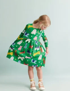 Dresses-Boden Long-Sleeved Fun Jersey Dress-Green Park Play Pets GreenParkPlayPets