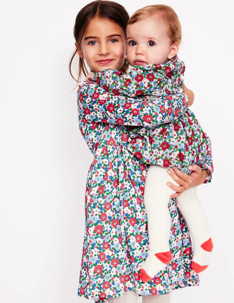 Dresses-Boden Long-Sleeved Fun Jersey Dress-Glacier Blue Winter Floral GlacierBlueWinterFloral