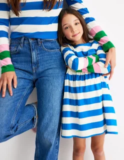 Dresses-Boden Long-Sleeved Fun Jersey Dress-Gallery Blue/ Ivory Stripe GalleryBlue/IvoryStripe