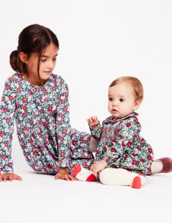 Dresses-Boden Long-Sleeved Fun Jersey Dress-Glacier Blue Winter Floral GlacierBlueWinterFloral