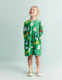 Dresses-Boden Long-Sleeved Fun Jersey Dress-Green Park Play Pets GreenParkPlayPets