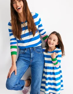 Dresses-Boden Long-Sleeved Fun Jersey Dress-Gallery Blue/ Ivory Stripe GalleryBlue/IvoryStripe