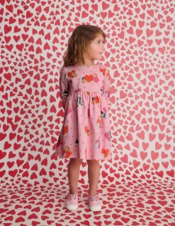 Dresses-Boden Long-Sleeved Fun Jersey Dress-Chalk Pink Valentines Pets ChalkPinkValentinesPets
