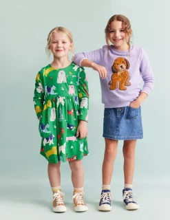 Dresses-Boden Long-Sleeved Fun Jersey Dress-Green Park Play Pets GreenParkPlayPets