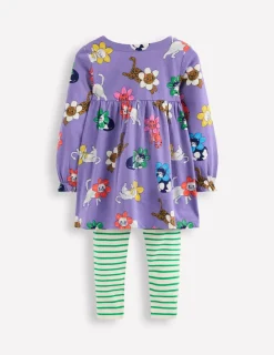 Tunics | Tops & T-Shirts-Boden Long-sleeved print tunic set-Aster Purple Flower Cats AsterPurpleFlowerCats