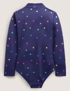 Swimwear & Beachwear-Boden Long-Sleeved Swimsuit-Navy Rainbow Confetti Spot NavyRainbowConfettiSpot