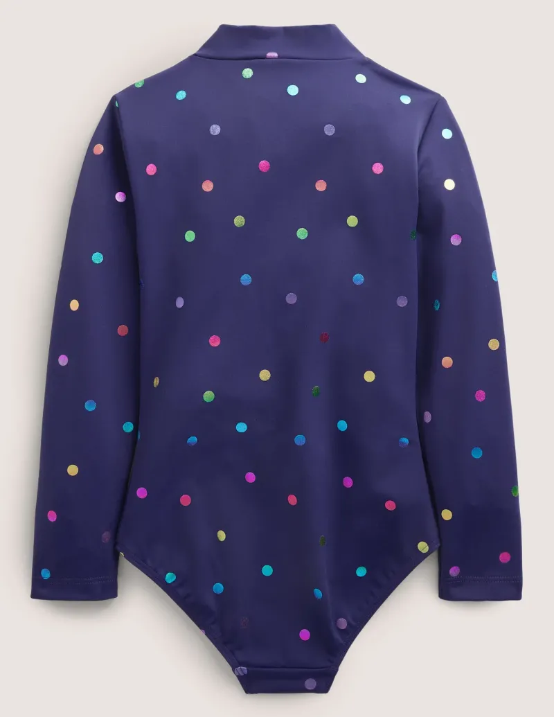 Swimwear & Beachwear-Boden Long-Sleeved Swimsuit-Navy Rainbow Confetti Spot NavyRainbowConfettiSpot