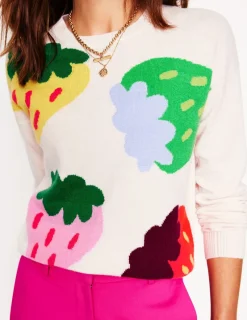 Sweaters & Cardigans-Boden Lydia Cashmere Jumper-Ecru, Strawberries Ecru,Strawberries