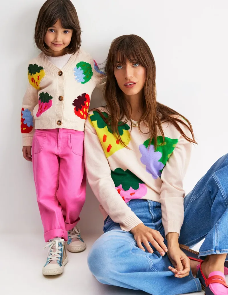 Sweaters & Cardigans-Boden Lydia Cashmere Jumper-Ecru, Strawberries Ecru,Strawberries