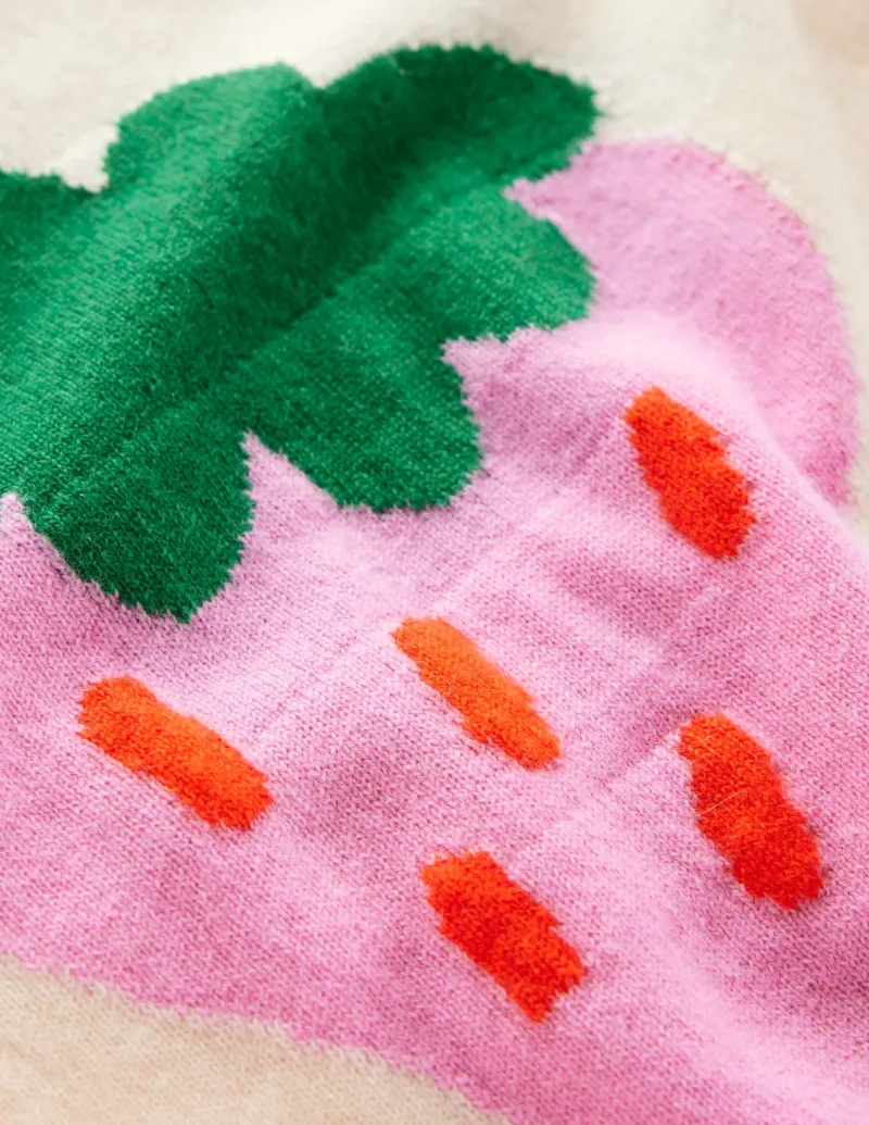 Sweaters & Cardigans-Boden Lydia Cashmere Jumper-Ecru, Strawberries Ecru,Strawberries