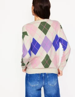 Sweaters & Cardigans-Boden Lydia Cashmere Jumper-Green and Lilac Multi Argyle GreenandLilacMultiArgyle