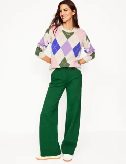 Sweaters & Cardigans-Boden Lydia Cashmere Jumper-Green and Lilac Multi Argyle GreenandLilacMultiArgyle