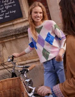 Sweaters & Cardigans-Boden Lydia Cashmere Jumper-Green and Lilac Multi Argyle GreenandLilacMultiArgyle