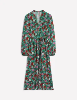 Dresses & Jumpsuits | Midi-Boden Maeve Trim Jersey Midi Dress-Rich Emerald, Blossom Scatter RichEmerald,BlossomScatter