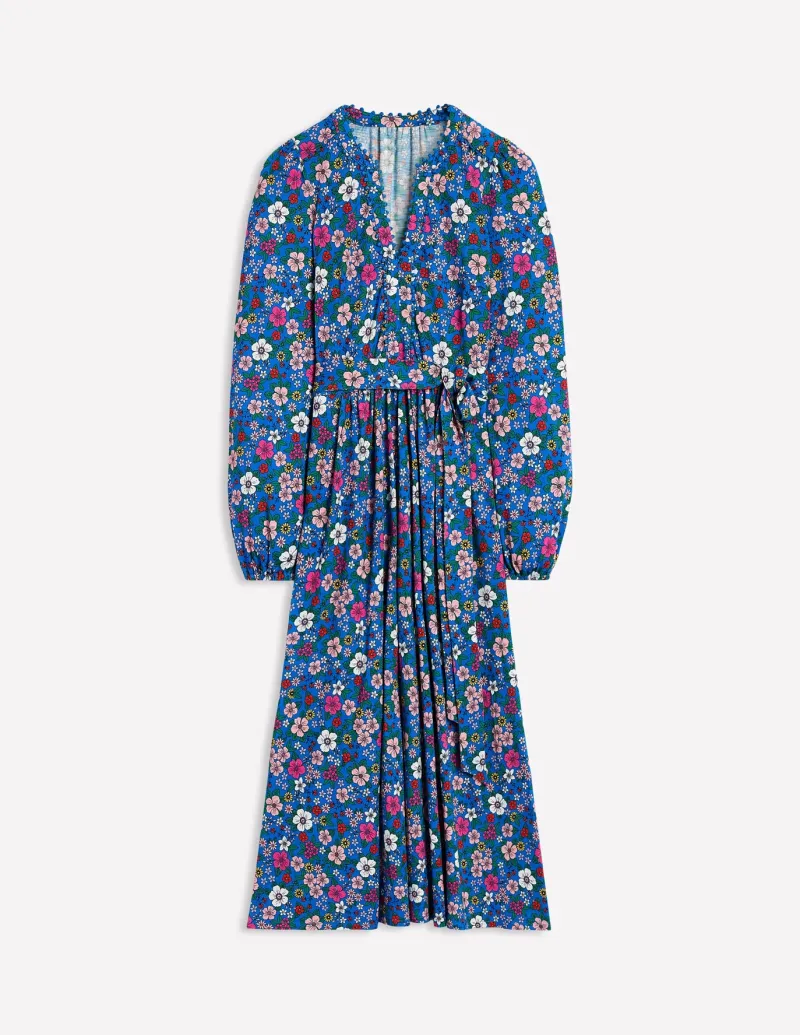 Dresses & Jumpsuits | Midi-Boden Maeve Trim Jersey Midi Dress-Gallery Blue, Blossom Scatter GalleryBlue,BlossomScatter