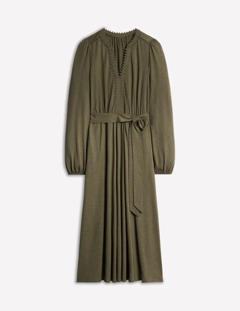 Dresses & Jumpsuits | Midi-Boden Maeve Trim Jersey Midi Dress-Classic Khaki ClassicKhaki
