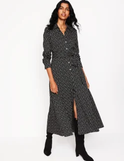 Petite Dresses | Midi-Boden Marcia Jersey Midi Shirt Dress-Black, Abstract Dot Black,AbstractDot