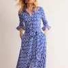 Petite Dresses | Midi-Boden Marcia Jersey Midi Shirt Dress-Sapphire Blue, Falling Geo SapphireBlue,FallingGeo