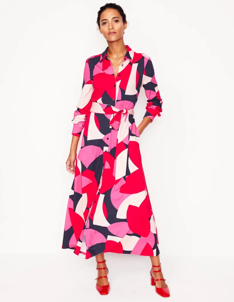 Petite Dresses | Midi-Boden Marcia Jersey Midi Shirt Dress-Poppy Red, Geometric Shuffle PoppyRed,GeometricShuffle