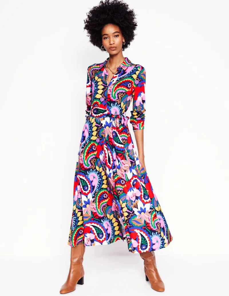 Petite Dresses | Midi-Boden Marcia Jersey Midi Shirt Dress-Multi, Botanical Paisley Multi,BotanicalPaisley