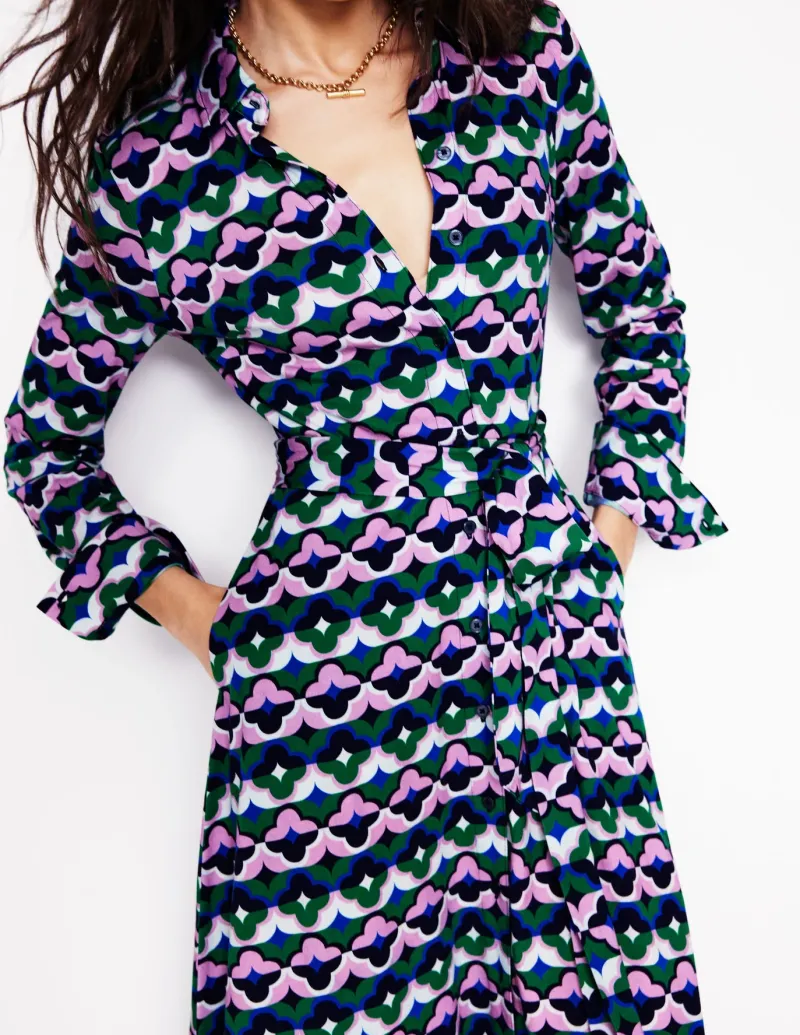 Petite Dresses | Midi-Boden Marcia Jersey Midi Shirt Dress-Rich Emerald, Lucky Clover RichEmerald,LuckyClover