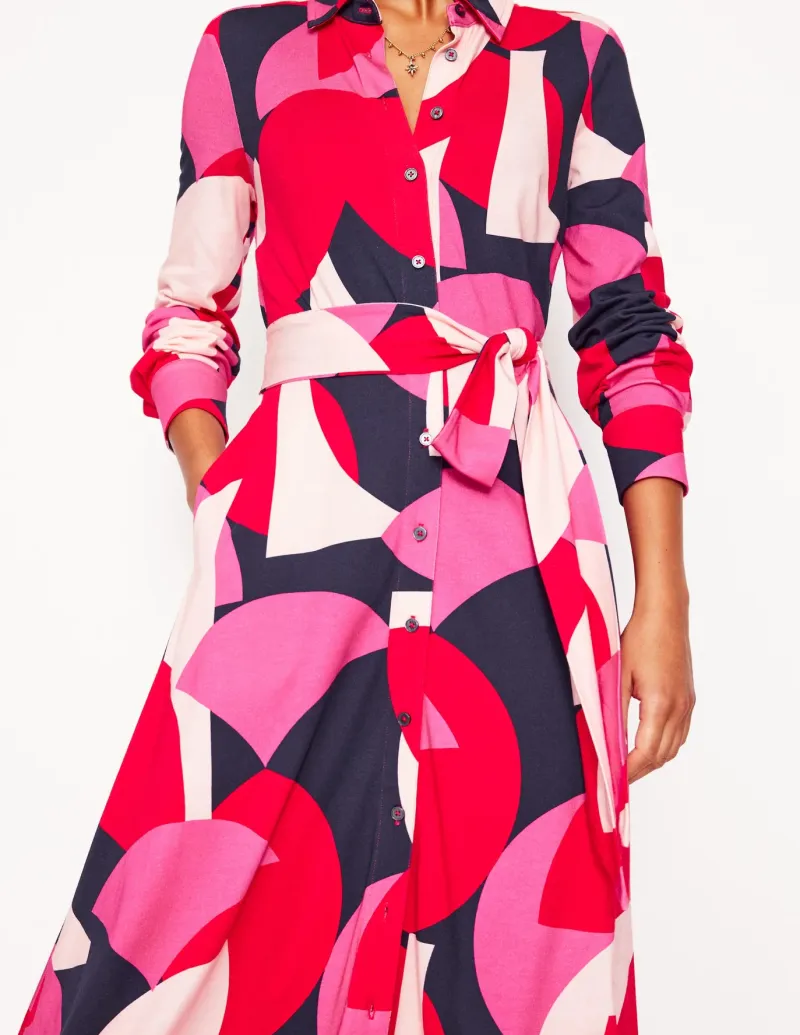Petite Dresses | Midi-Boden Marcia Jersey Midi Shirt Dress-Poppy Red, Geometric Shuffle PoppyRed,GeometricShuffle