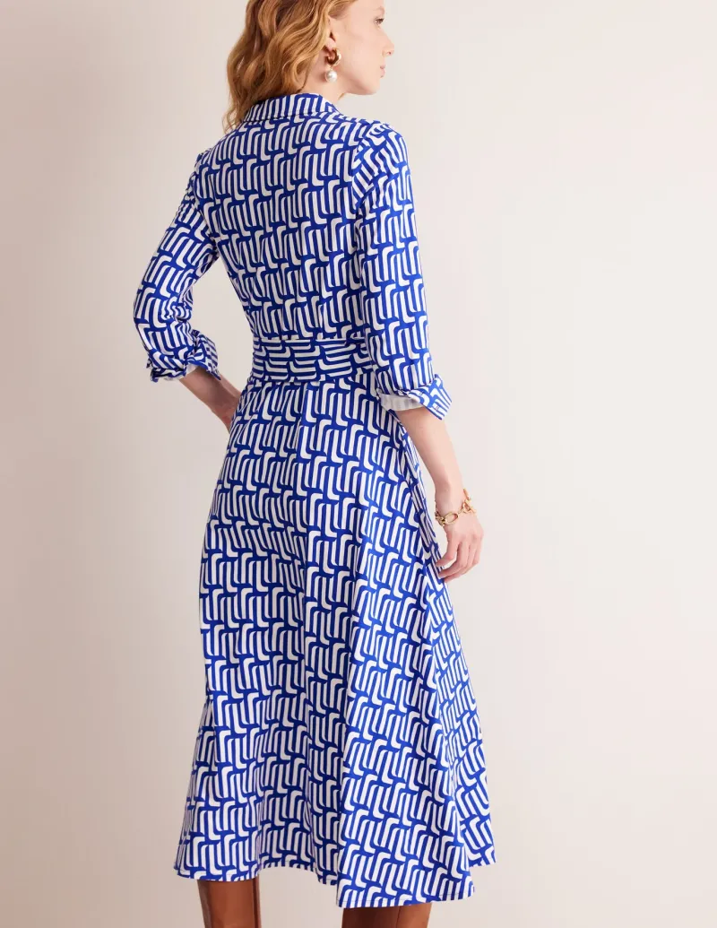 Petite Dresses | Midi-Boden Marcia Jersey Midi Shirt Dress-Sapphire Blue, Falling Geo SapphireBlue,FallingGeo
