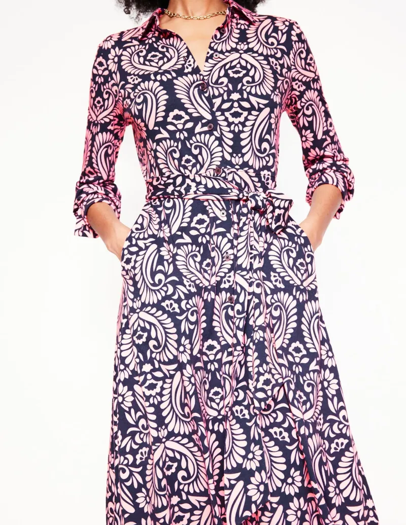 Petite Dresses | Midi-Boden Marcia Jersey Midi Shirt Dress-Milkshake, Decorative Flora Milkshake,DecorativeFlora