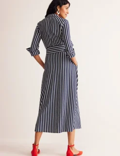 Petite Dresses | Midi-Boden Marcia Jersey Midi Shirt Dress-Navy, Ivory Stripe Navy,IvoryStripe