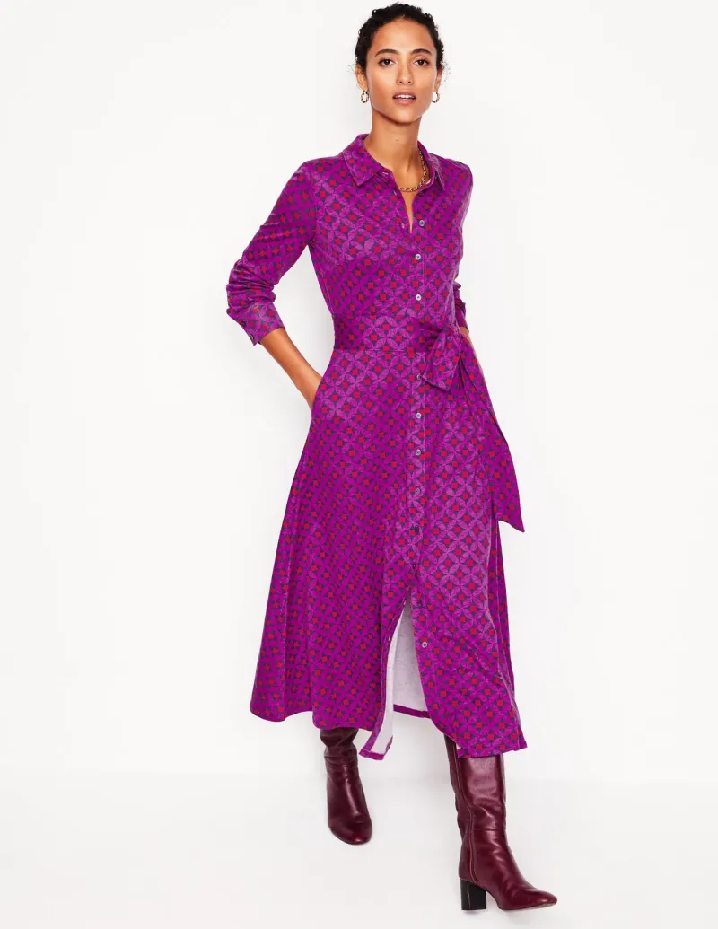Petite Dresses | Midi-Boden Marcia Jersey Midi Shirt Dress-Regal Purple, Diamond Terrace RegalPurple,DiamondTerrace