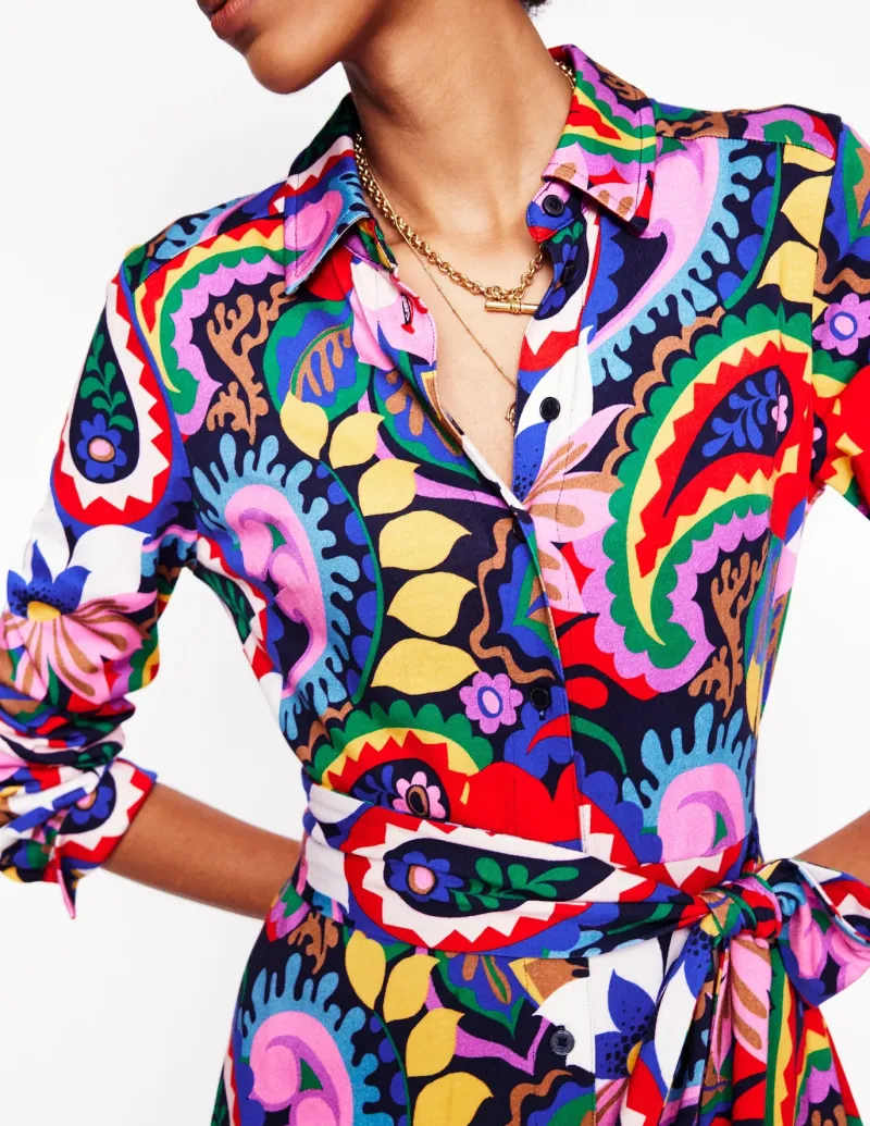 Petite Dresses | Midi-Boden Marcia Jersey Midi Shirt Dress-Multi, Botanical Paisley Multi,BotanicalPaisley