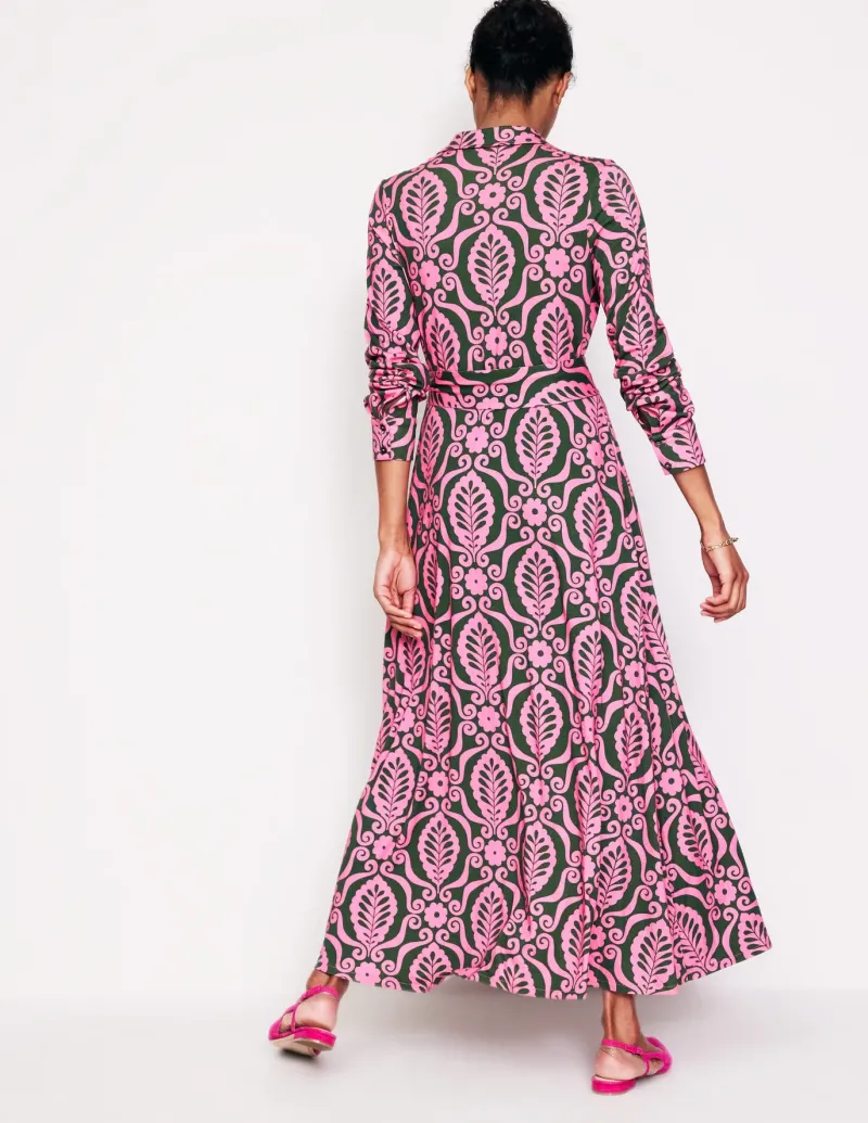 Petite Dresses | Midi-Boden Marcia Jersey Midi Shirt Dress-Party Pink, Foliage Stamp PartyPink,FoliageStamp