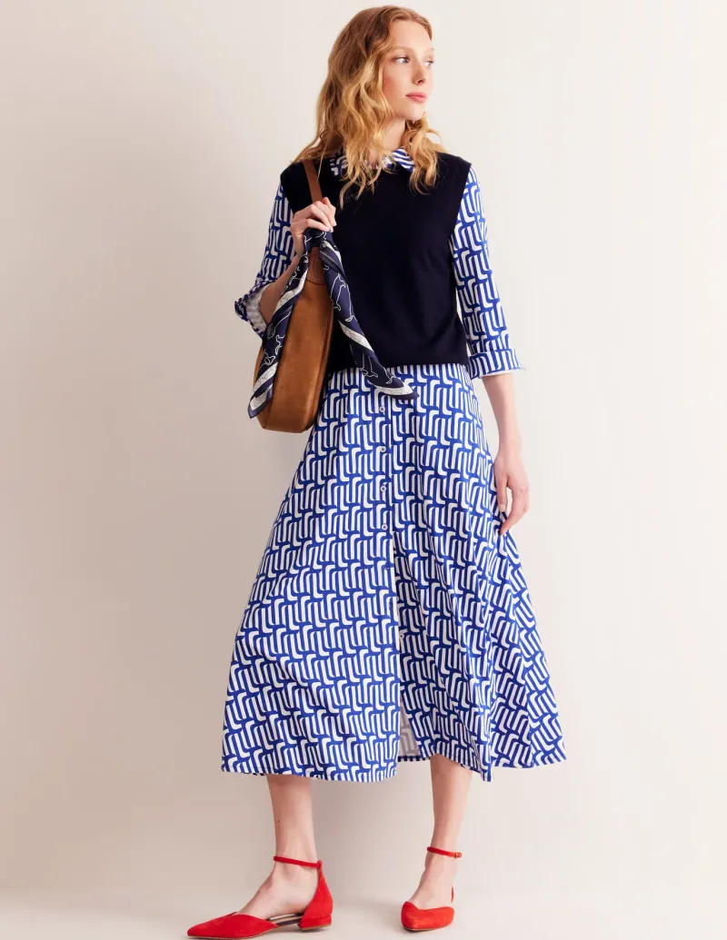Petite Dresses | Midi-Boden Marcia Jersey Midi Shirt Dress-Sapphire Blue, Falling Geo SapphireBlue,FallingGeo