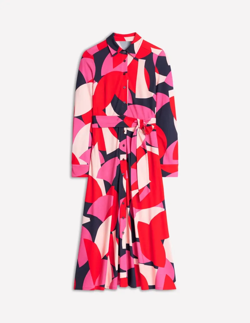 Petite Dresses | Midi-Boden Marcia Jersey Midi Shirt Dress-Poppy Red, Geometric Shuffle PoppyRed,GeometricShuffle