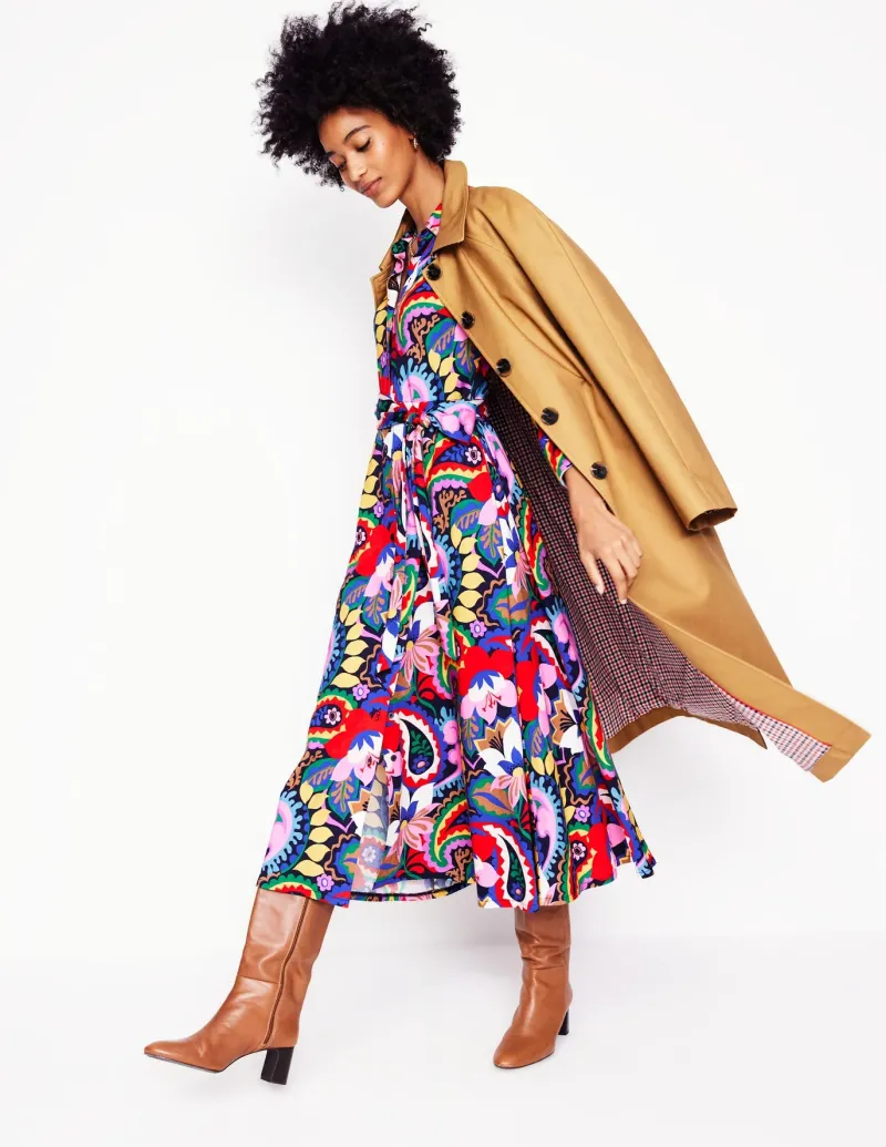 Petite Dresses | Midi-Boden Marcia Jersey Midi Shirt Dress-Multi, Botanical Paisley Multi,BotanicalPaisley
