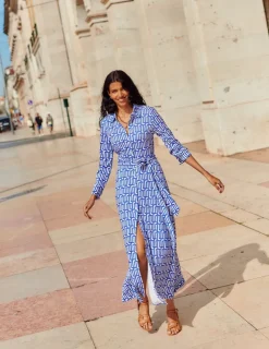 Petite Dresses | Midi-Boden Marcia Jersey Midi Shirt Dress-Sapphire Blue, Falling Geo SapphireBlue,FallingGeo