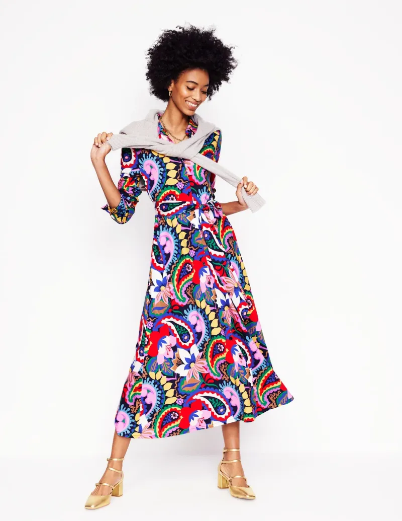 Petite Dresses | Midi-Boden Marcia Jersey Midi Shirt Dress-Multi, Botanical Paisley Multi,BotanicalPaisley