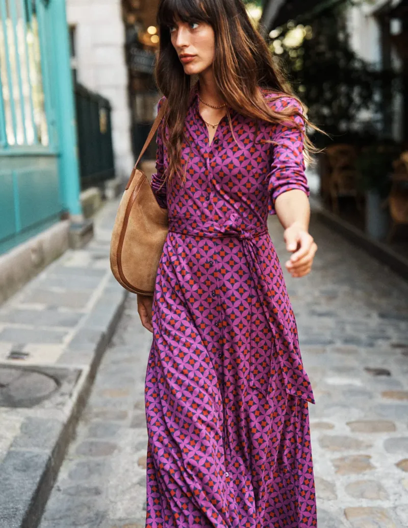 Petite Dresses | Midi-Boden Marcia Jersey Midi Shirt Dress-Regal Purple, Diamond Terrace RegalPurple,DiamondTerrace
