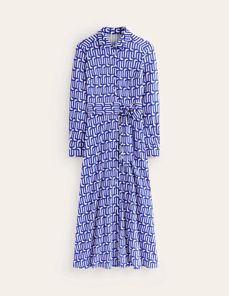 Petite Dresses | Midi-Boden Marcia Jersey Midi Shirt Dress-Sapphire Blue, Falling Geo SapphireBlue,FallingGeo