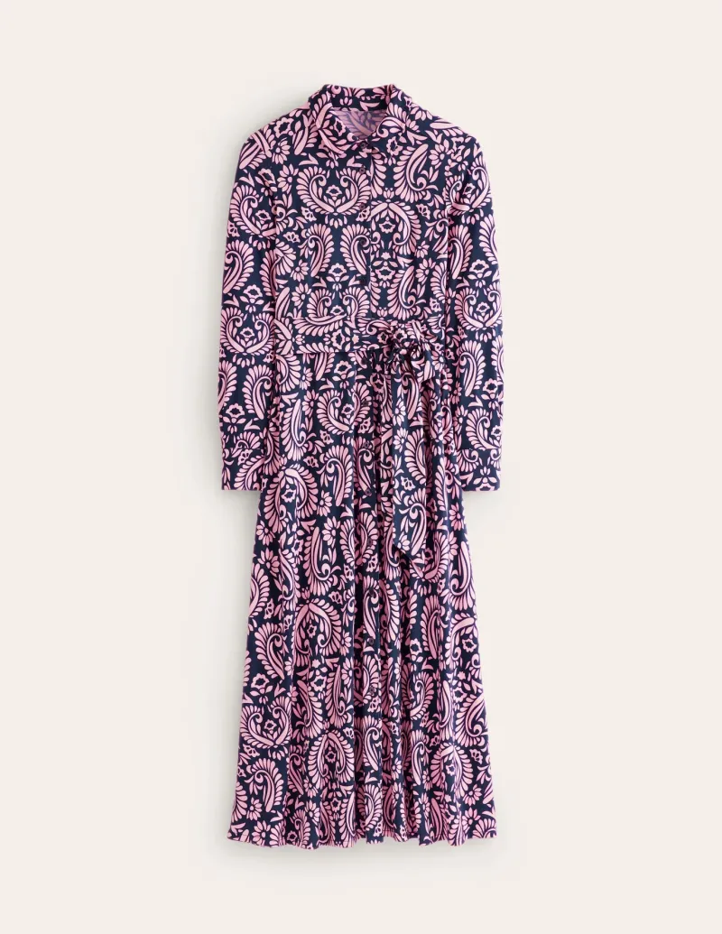 Petite Dresses | Midi-Boden Marcia Jersey Midi Shirt Dress-Milkshake, Decorative Flora Milkshake,DecorativeFlora
