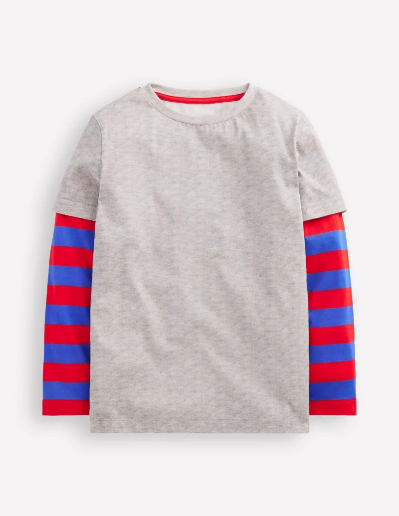 Tops, T-Shirts & Polos-Boden Mock Sleeve T-shirt-Grey Marl GreyMarl