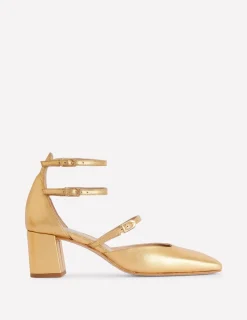 Heels-Boden Multi Strap Block Heel Pump- Gold