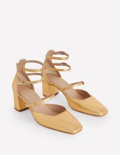 Heels-Boden Multi Strap Block Heel Pump- Gold