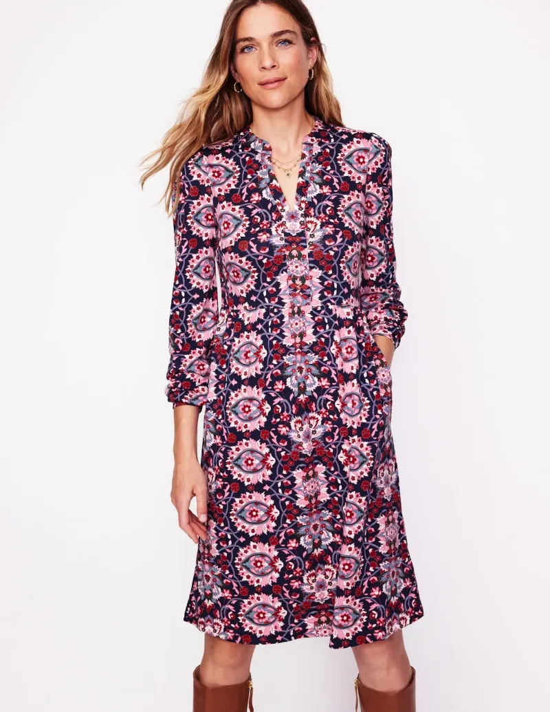 Petite Dresses | Short-Boden Naomi Relaxed Jersey Dress-Old Rose, Bloom Trellis OldRose,BloomTrellis