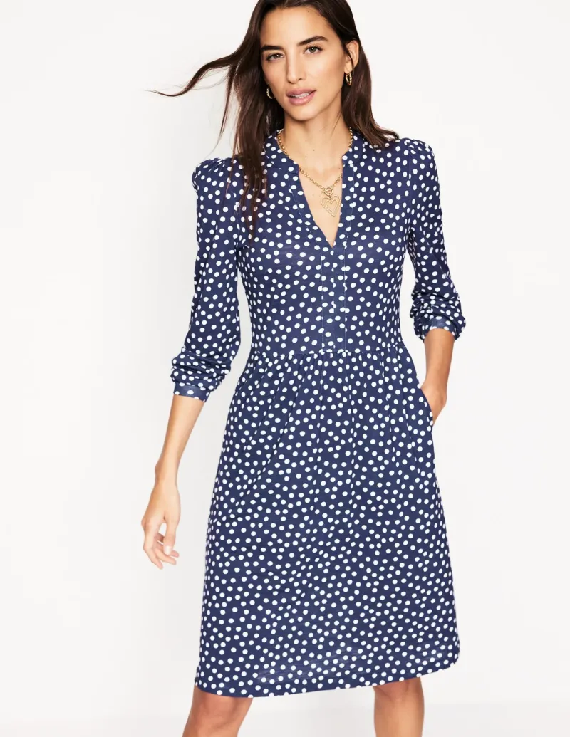 Petite Dresses | Short-Boden Naomi Relaxed Jersey Dress-French Navy, Abstract Dot FrenchNavy,AbstractDot