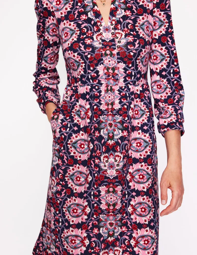 Petite Dresses | Short-Boden Naomi Relaxed Jersey Dress-Old Rose, Bloom Trellis OldRose,BloomTrellis